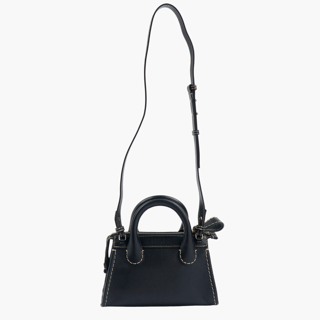 Chloè Black Leather Bag with Adjustable Shoulder Strap and Sturdy Top Handles