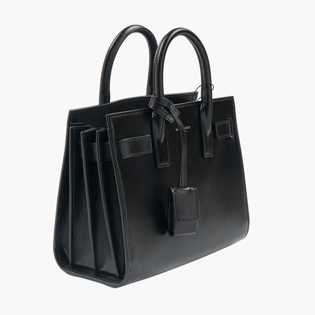 Saint Laurent Black Leather Bag with Double Top Handles and Detachable Strap - Made in Italy