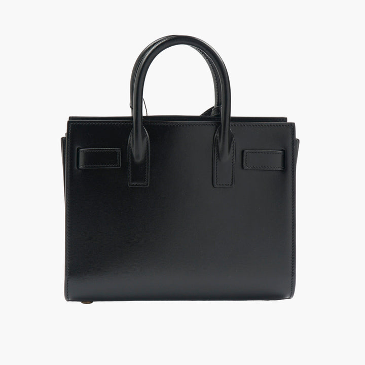 Saint Laurent Black Leather Bag with Double Top Handles and Detachable Strap - Made in Italy