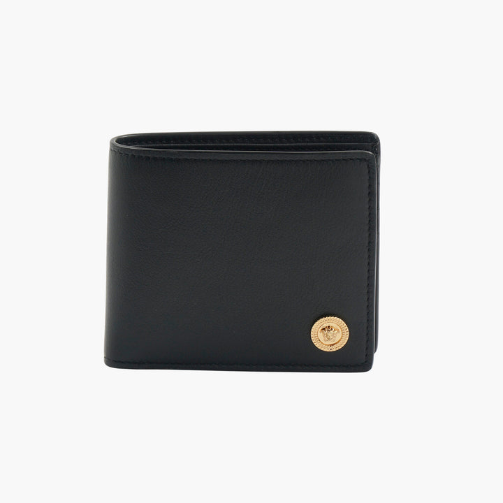 Versace Premium Leather Wallet with Iconic Gold-Tone Logo - Black