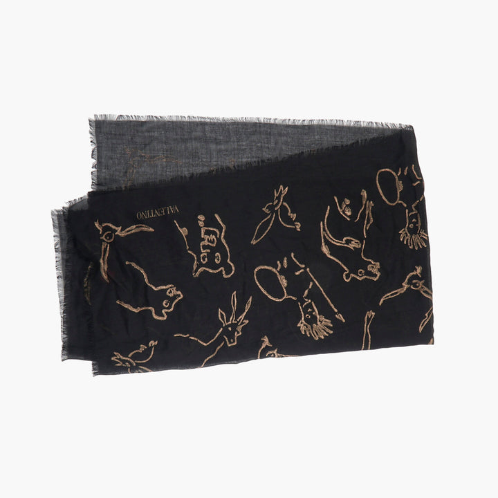 Valentino Black-Yellow Scarfs - Luxurious Italian Design with Intricate Patterns