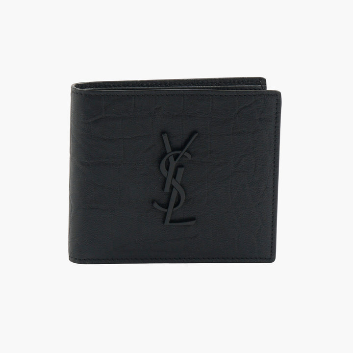 Portafoglio in pelle nera Saint Laurent con logo YSL