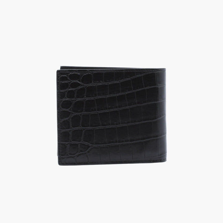 Saint Laurent Croc-Embossed Black Leather Wallet with Logo