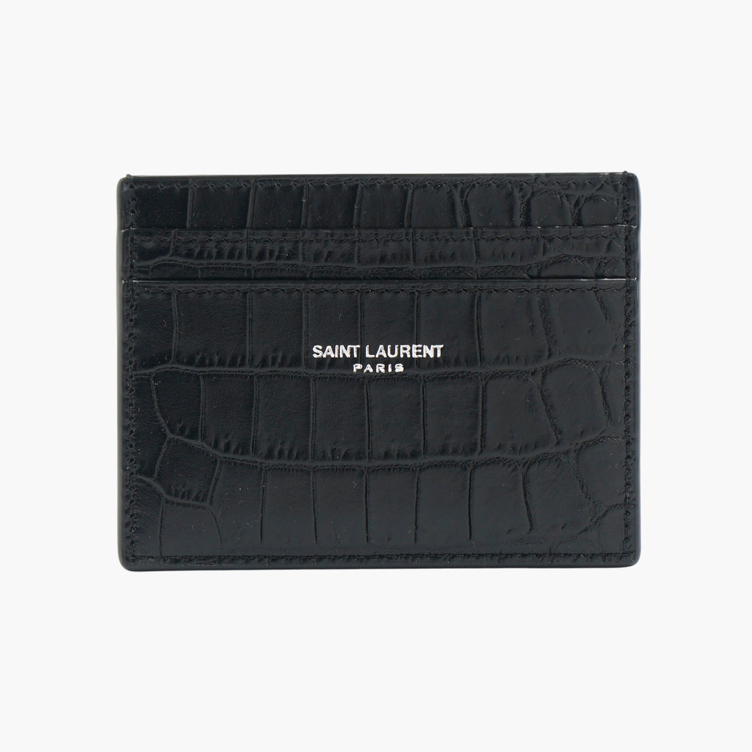 Saint Laurent Black Crocodile-Embossed Wallet with Silver-Tone Logo