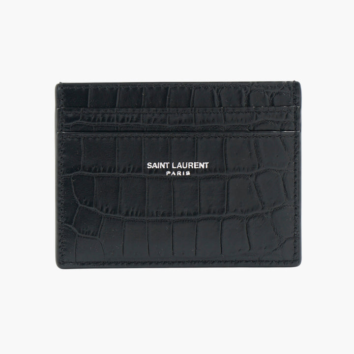 Portafoglio Saint Laurent in coccodrillo nero con logo color argento