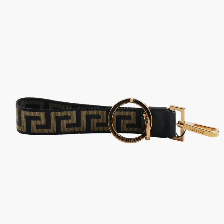 Versace Accessories Greek Key Pattern Strap with Gold-Tone Hardware, Black-Gold