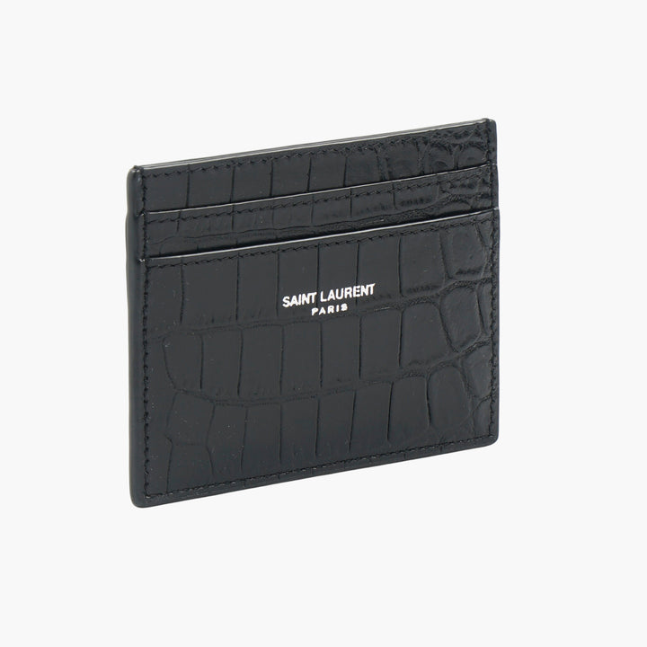 Saint Laurent Black Crocodile-Embossed Wallet with Silver-Tone Logo