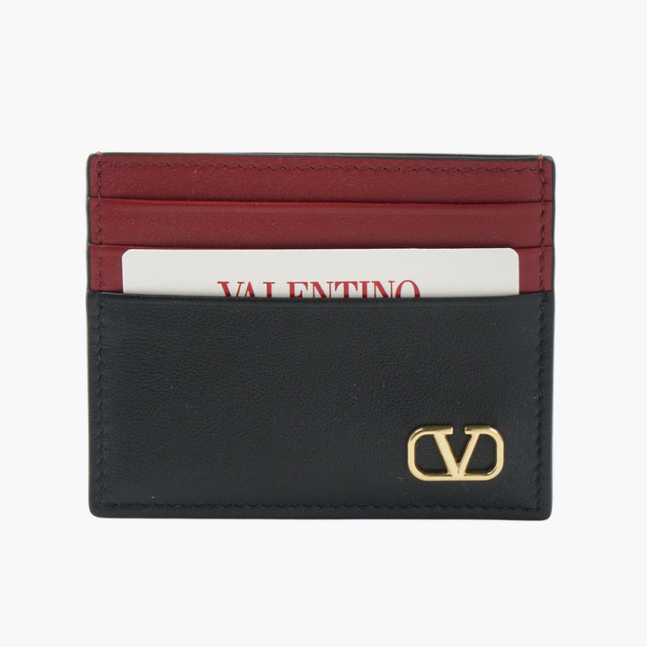 Valentino Black-Multi Bi-Color Leather Wallet with Gold Logo and Multiple Card Slots