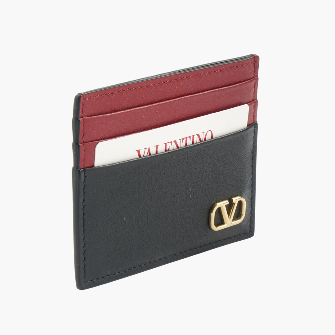 Valentino Black-Multi Bi-Color Leather Wallet with Gold Logo and Multiple Card Slots