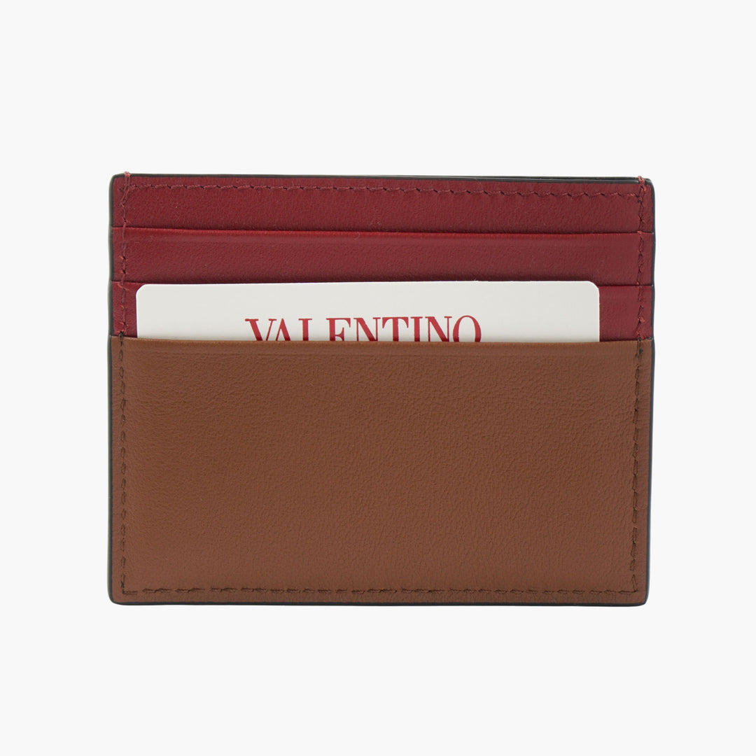 Valentino Black-Multi Bi-Color Leather Wallet with Gold Logo and Multiple Card Slots