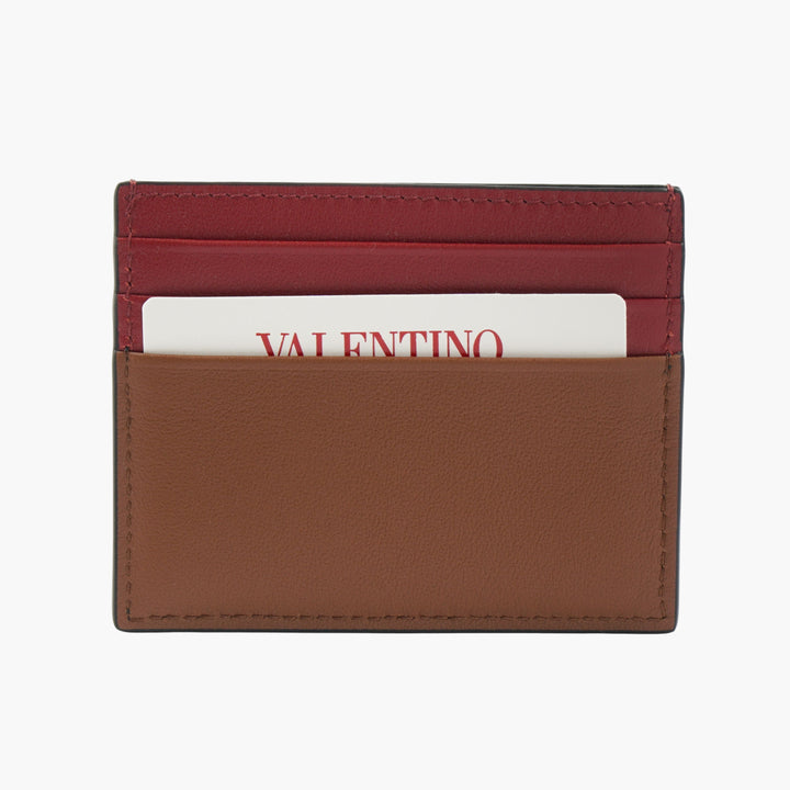 Valentino Black-Multi Bi-Color Leather Wallet with Gold Logo and Multiple Card Slots