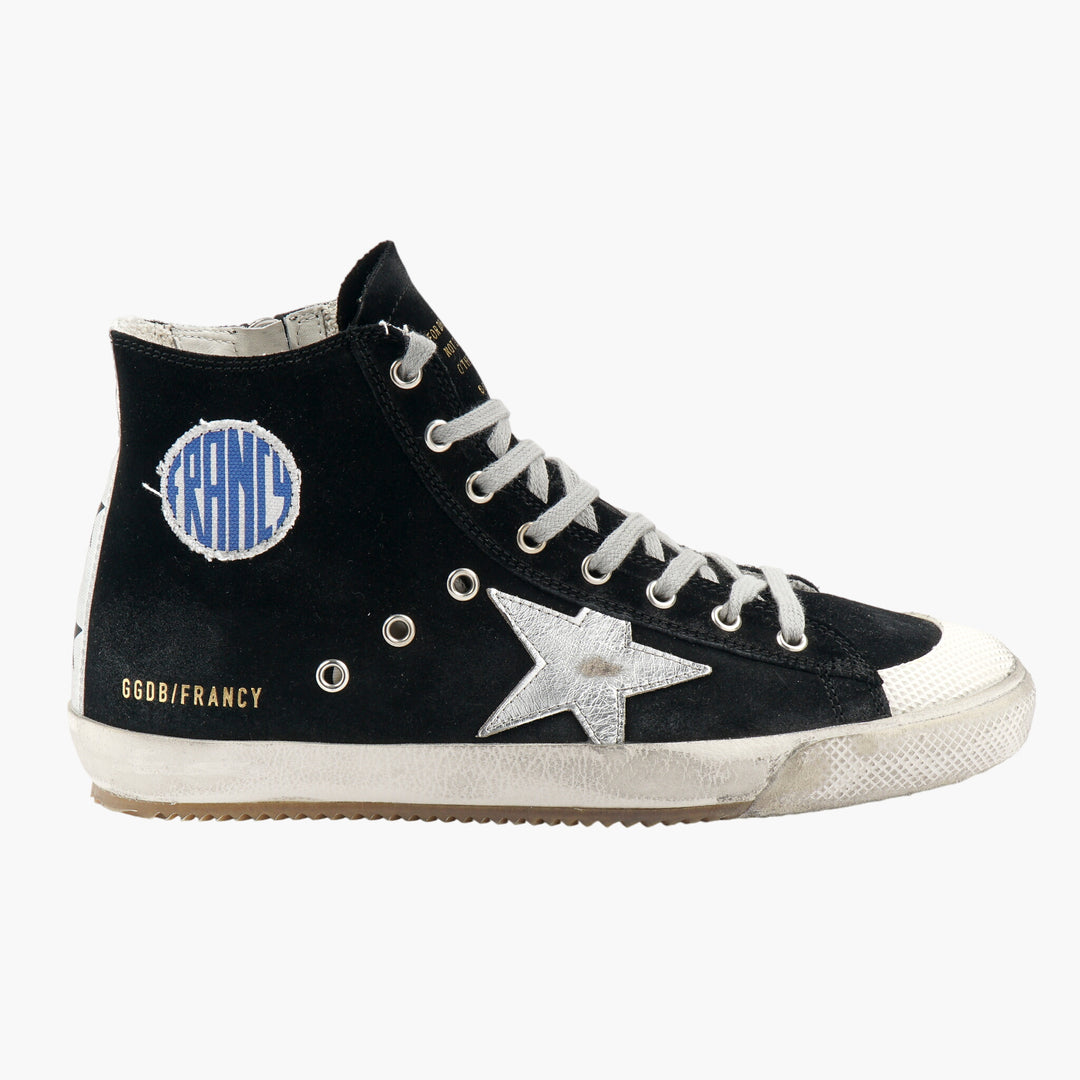 Golden Goose Black High-Top Sneakers with Distressed Finish and Star Patch