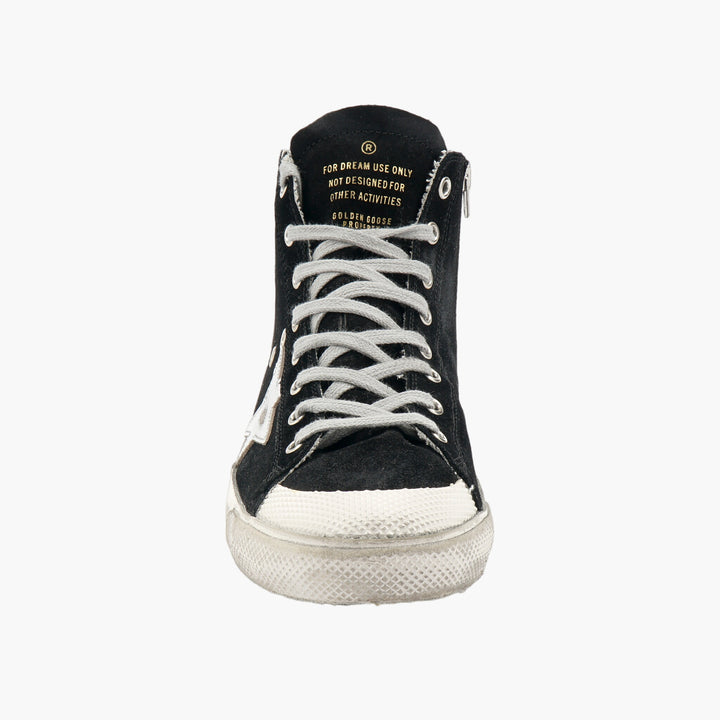 Golden Goose Black High-Top Sneakers with Distressed Finish and Star Patch