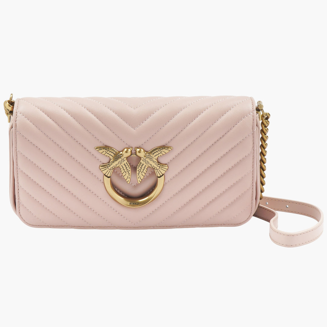 Pinko Bags Elegant Pink-Gold Quilted Handbag with Iconic Bird Detailing