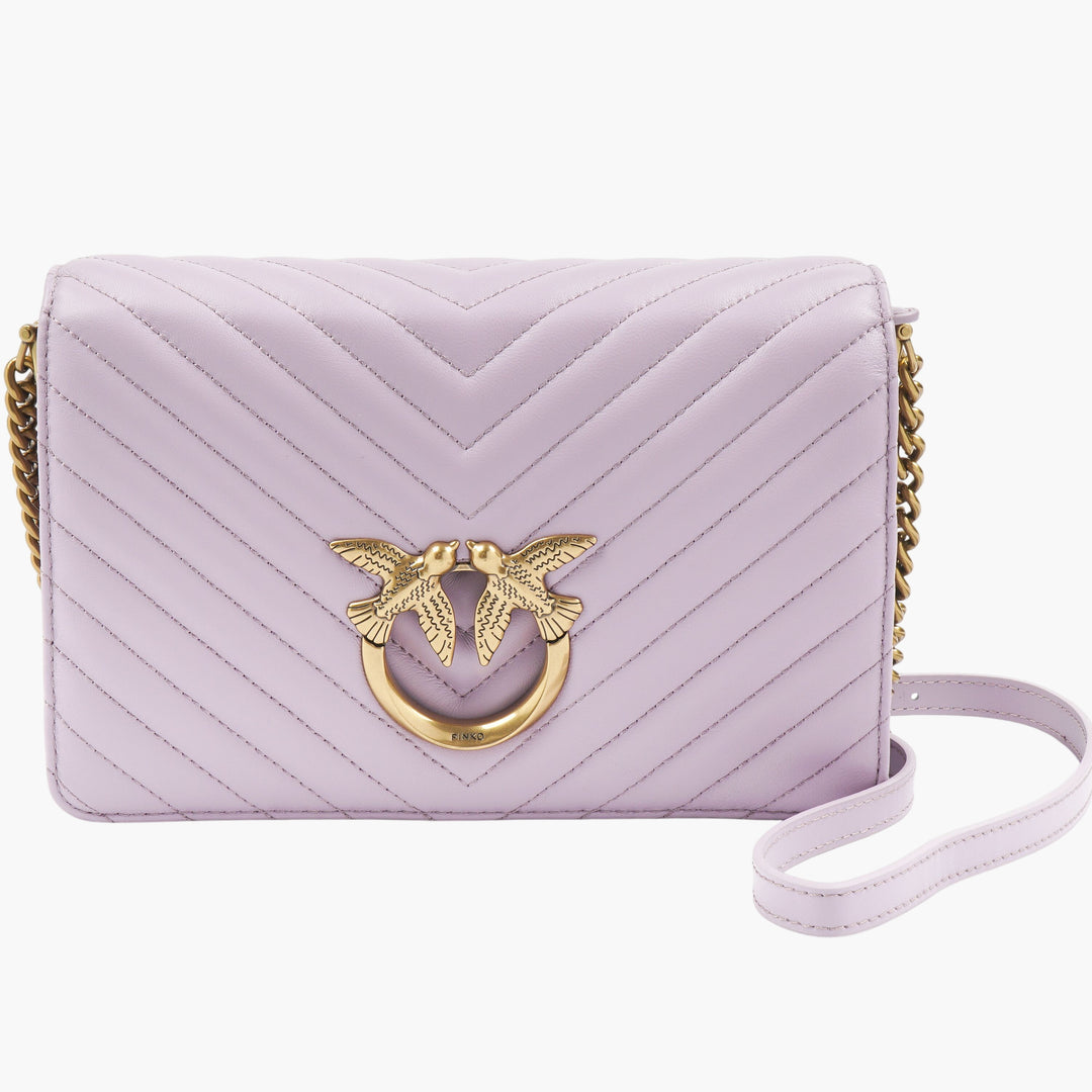 Pinko Elegant Lilac Quilted Bag with Gold-Tone Hardware and Chain Strap