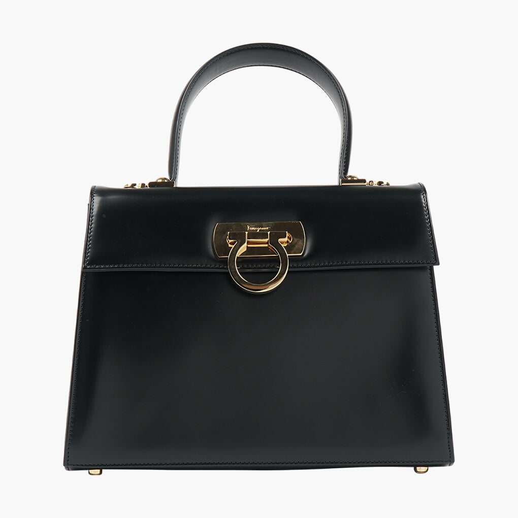 Salvatore Ferragamo Black Leather Bag with Gold-Tone Hardware