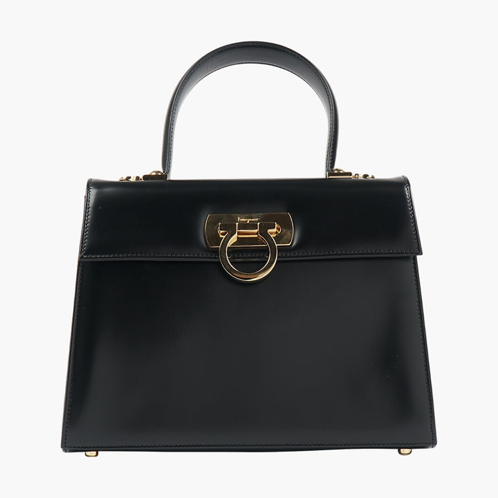 Salvatore Ferragamo Black Leather Bag with Gold-Tone Hardware