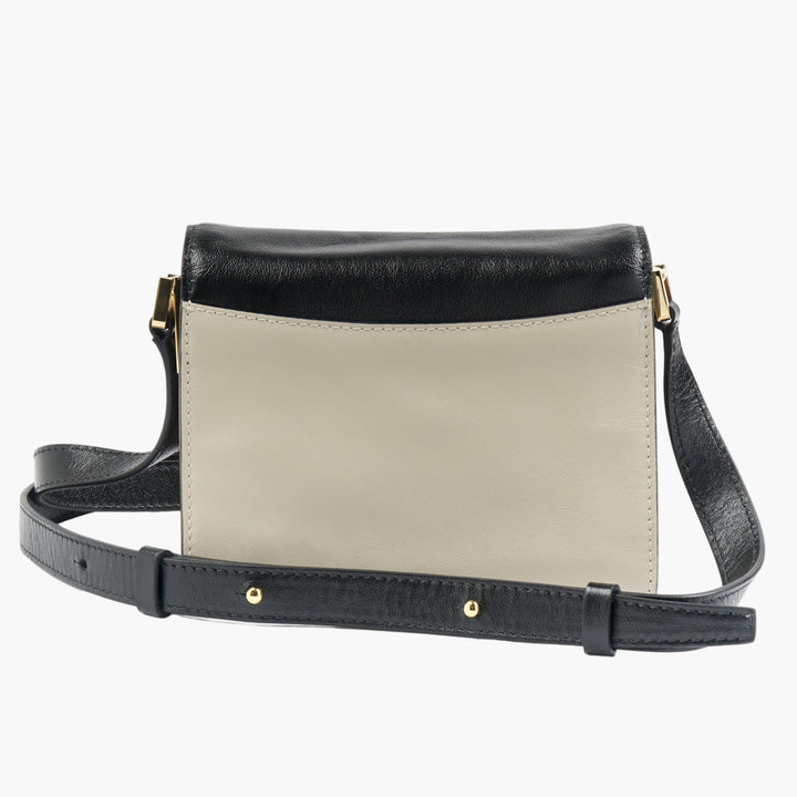 Marni Beige-Black Leather Bag with Adjustable Strap and Gold-Tone Hardware