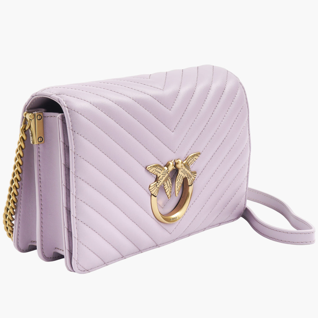 Pinko Elegant Lilac Quilted Bag with Gold-Tone Hardware and Chain Strap