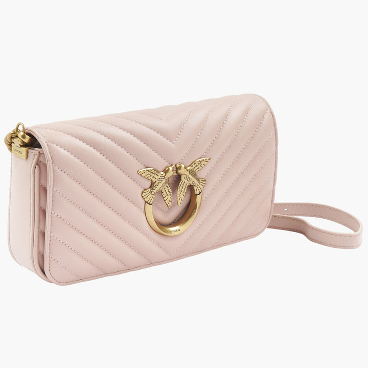 Pinko Bags Elegant Pink-Gold Quilted Handbag with Iconic Bird Detailing