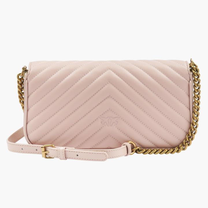 Pinko Bags Elegant Pink-Gold Quilted Handbag with Iconic Bird Detailing