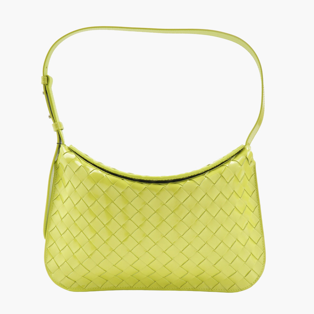 Bottega Veneta Acid Green Intrecciato Weave Leather Bag Made in Italy