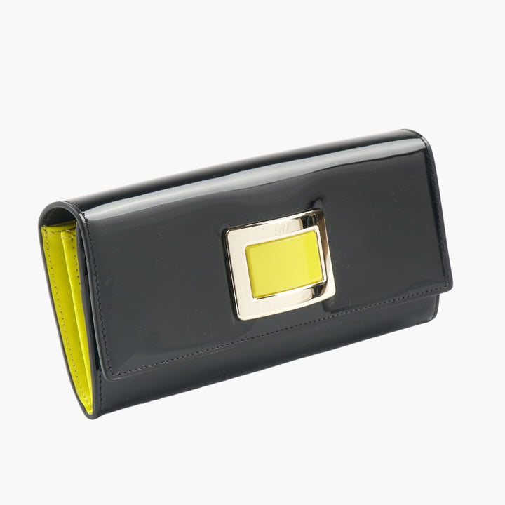 Roger Vivier Black-Yellow Wallet with Signature RV Logo Buckle