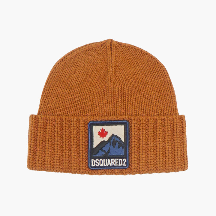 Dsquared2 Brown-Multi Ribbed Knit Logo Beanie Hat