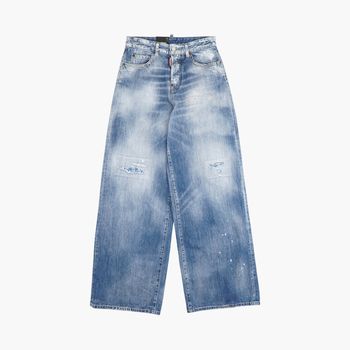 DSQUARED2 Wide Leg Distressed Denim Jeans - Made in Italy