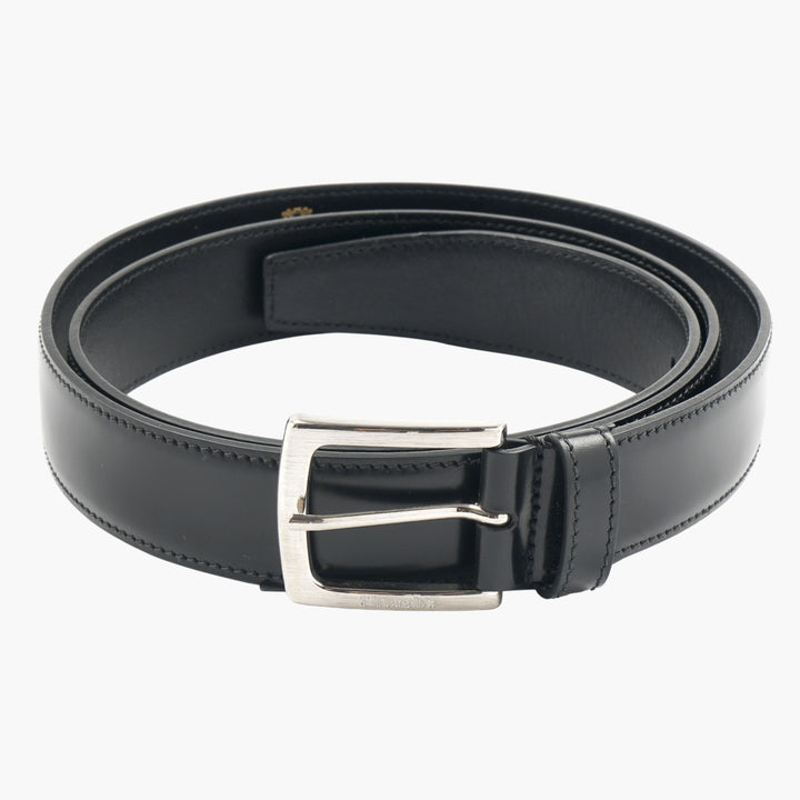 Church's Black Leather Belt with Polished Metal Buckle