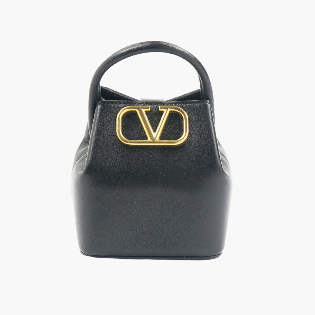 Valentino Bucket Bag Black and Gold with Logo