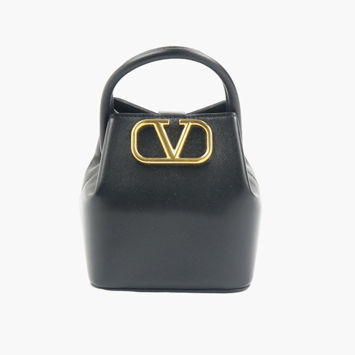 Borsa a secchiello Valentino nera e oro con logo