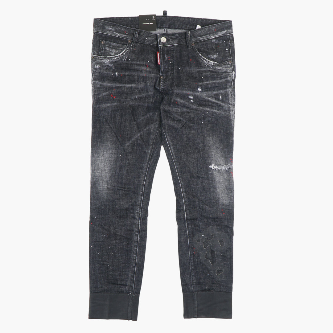 DSQUARED2 Black Distressed Slim-Fit Denim Jeans with Paint Splatter Detailing