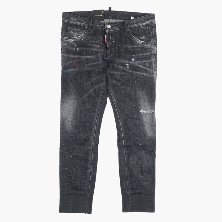 Jeans slim fit in denim nero consumato DSQUARED2 con dettagli a schizzi di vernice