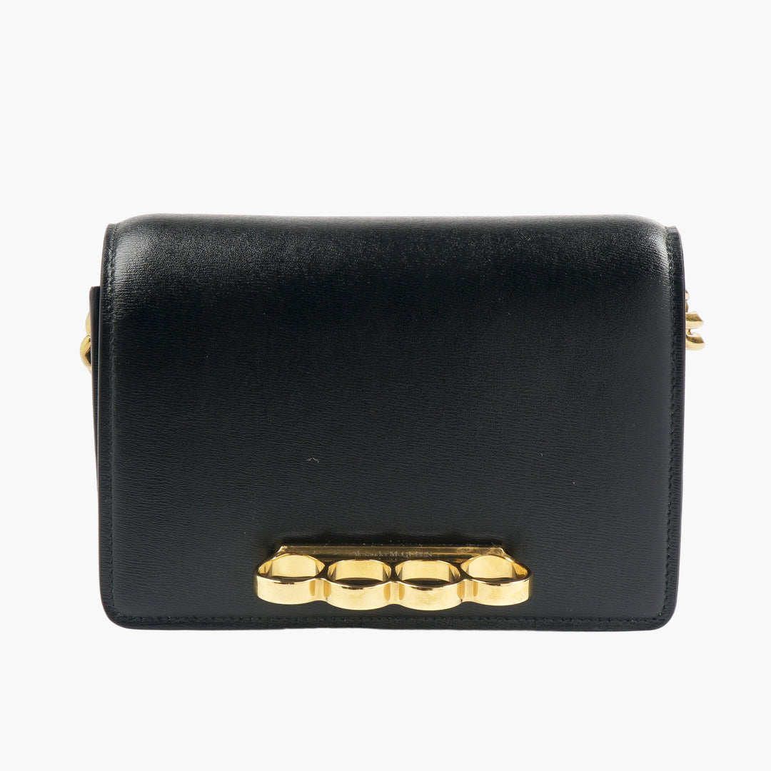 Alexander McQueen Black-Gold Leather Bag with Gold-Tone Hardware