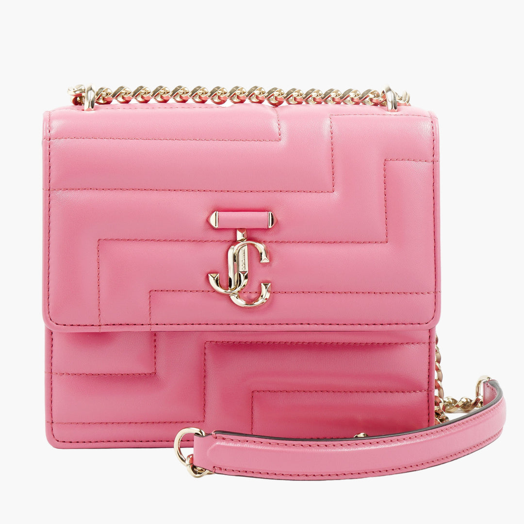 Jimmy Choo Candy Pink Leather Bag with Signature JC Emblem and Chain Strap