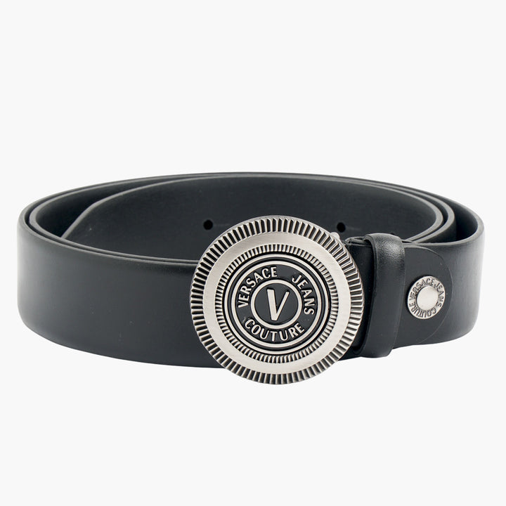 VERSACE JEANS COUTURE Black Belt with Logo Medallion