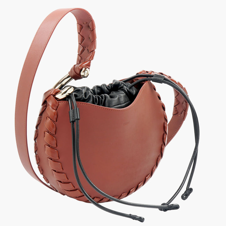 Chloè Brown Leather Bag with Weaving Details and Adjustable Strap