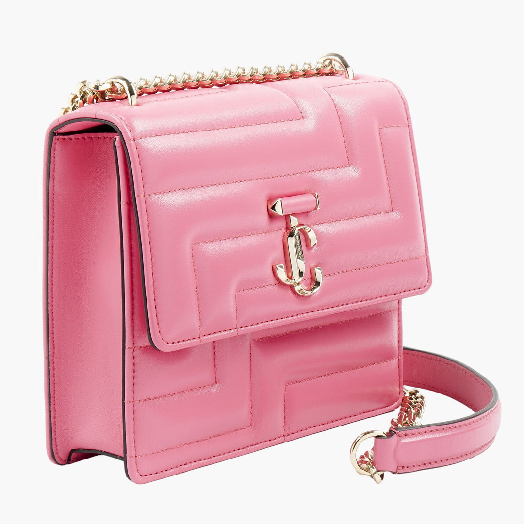 Jimmy Choo Candy Pink Leather Bag with Signature JC Emblem and Chain Strap