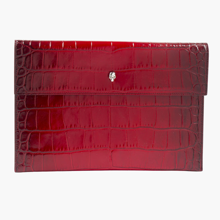 Borsa a mano in pelle goffrata color bordeaux-argento di Alexander McQueen con emblema teschio - Made in Italy