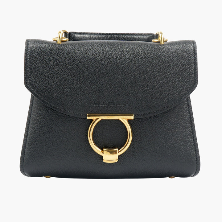 Salvatore Ferragamo Elegante Borsa in Pelle Nero-Oro - Made in Italy