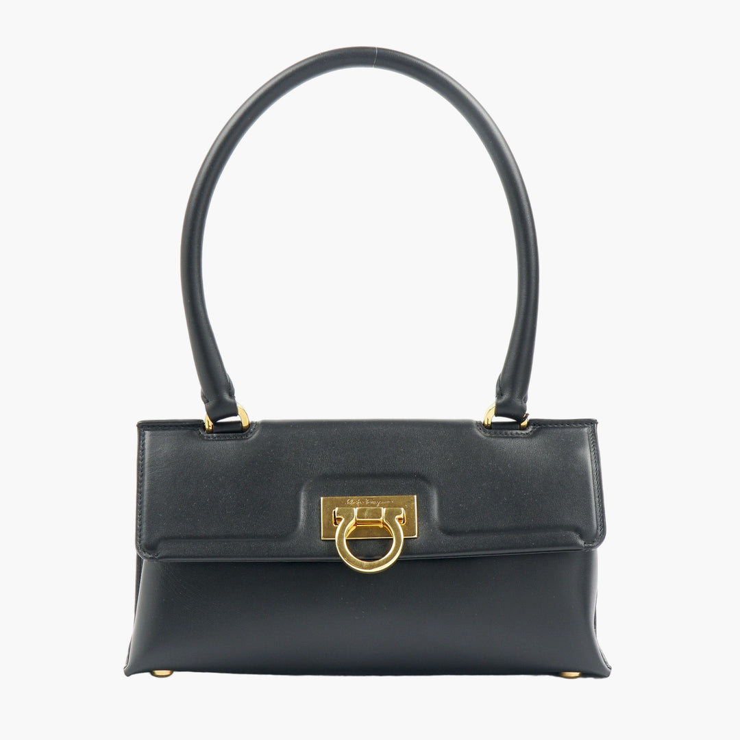 Salvatore Ferragamo Black-Gold Luxury Handbag Made in Italy