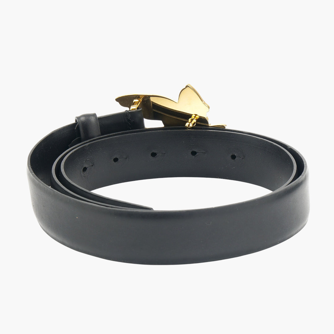 Etro Black Gold Leather Belt with Pegasus Motif Buckle