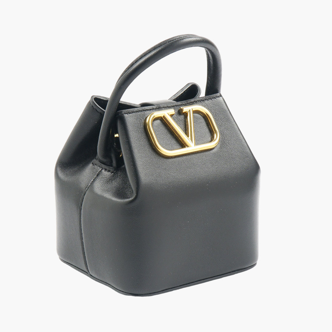 Valentino Bucket Bag Black and Gold with Logo