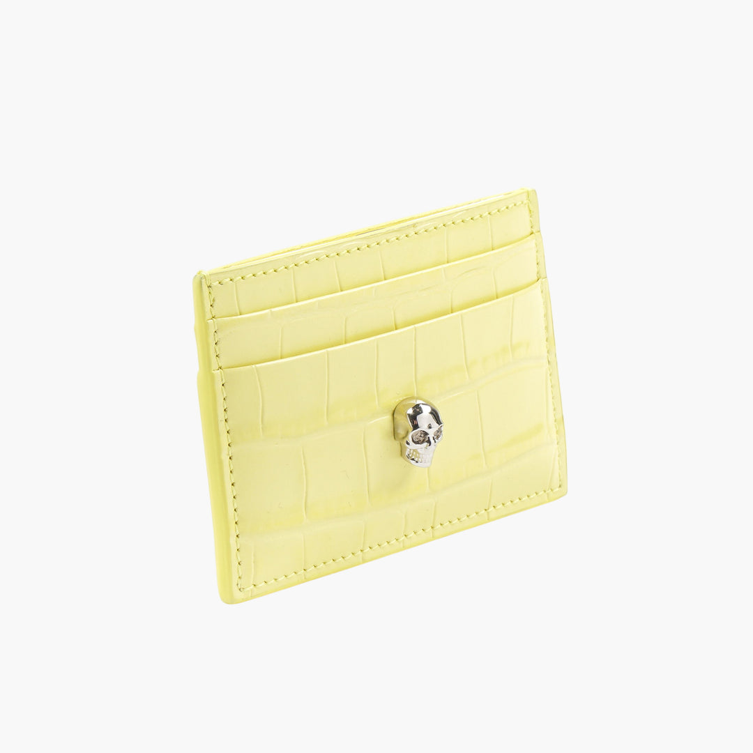 Portafoglio Alexander McQueen giallo-argento con motivo teschio - Made in Italy