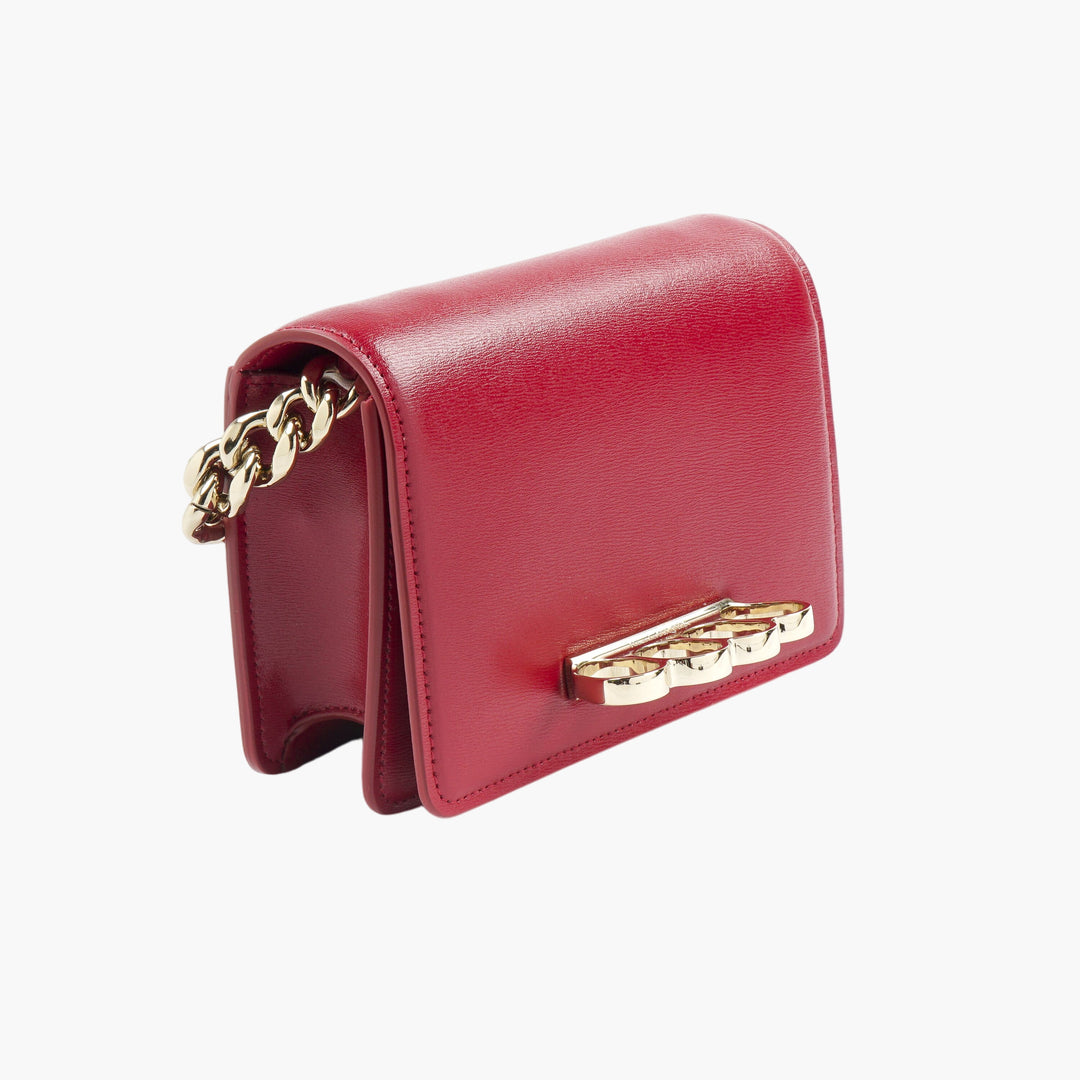 Alexander McQueen Bordeaux-Silver Knuckle Handle Bag - Elegant & Versatile Designer Handbag