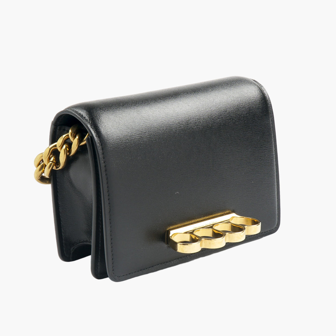 Alexander McQueen Black-Gold Leather Bag with Gold-Tone Hardware