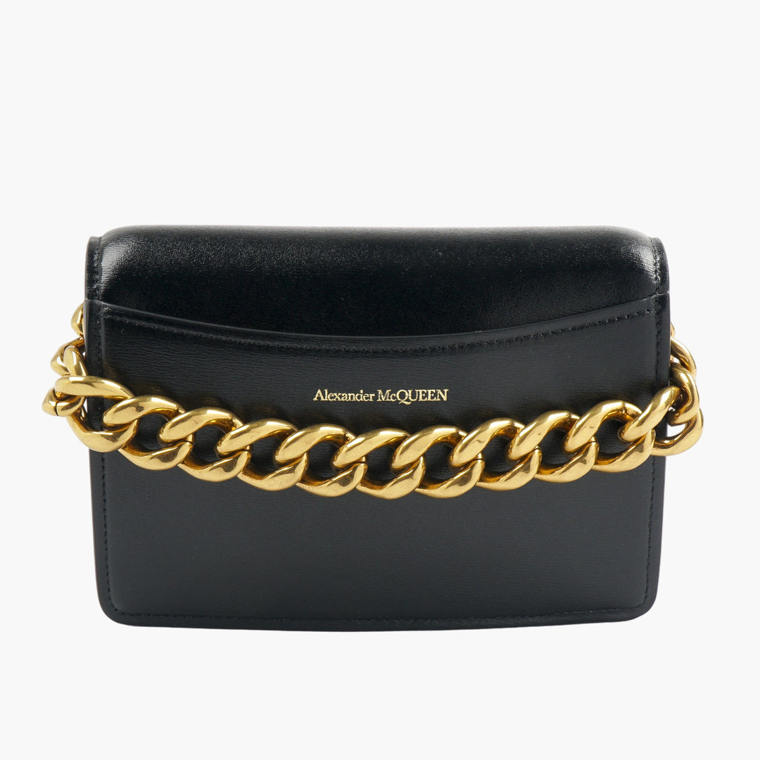 Alexander McQueen Black-Gold Leather Bag with Gold-Tone Hardware