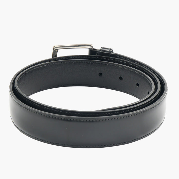 Church's Black Leather Belt with Polished Metal Buckle