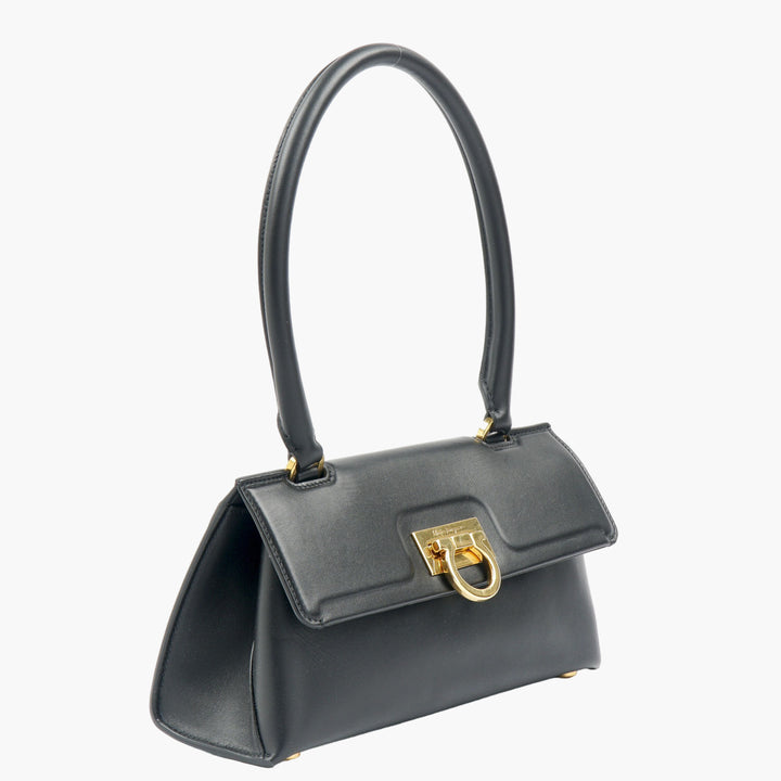 Salvatore Ferragamo Black-Gold Luxury Handbag Made in Italy